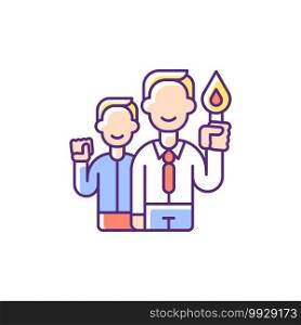 Commitment RGB color icon. Employee resolve. Organization worker accountability. Core corporate values. Business policy. Wokrforce management. Company administration. Isolated vector illustration. Commitment RGB color icon