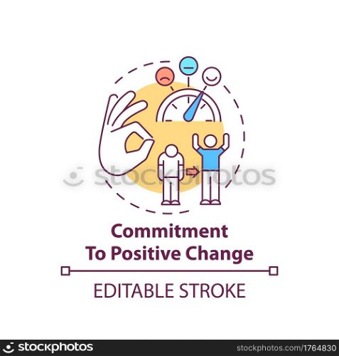 Commitment to positive change concept icon. Corporate core value idea thin line illustration. Growth and development. Reward system. Vector isolated outline RGB color drawing. Editable stroke. Commitment to positive change concept icon