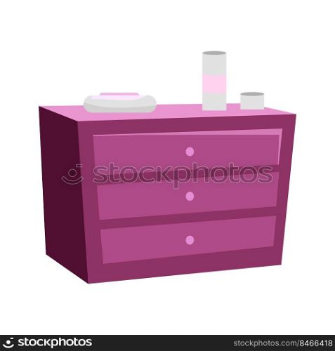Commode with baby accessories semi flat color vector object. Children room furniture. Full sized item on white. Nursery simple cartoon style illustration for web graphic design and animation. Commode with baby accessories semi flat color vector object
