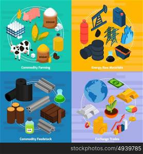 Commodity Concept Icons Set. Commodity concept icons set with commodity farming and raw materials symbols isometric isolated vector illustration