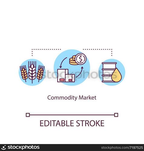 Commodity market concept icon. Manufactured goods trading idea thin line illustration. Selling and purchasing natural resources. Vector isolated outline RGB color drawing. Editable stroke