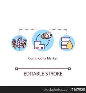 Commodity market concept icon. Manufactured goods trading idea thin line illustration. Selling and purchasing natural resources. Vector isolated outline RGB color drawing. Editable stroke