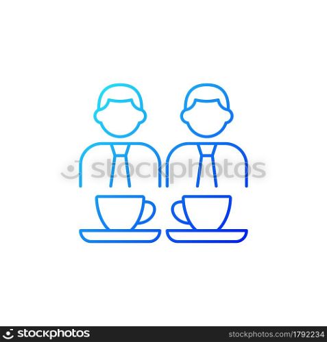 Common breaks gradient linear vector icon. Coworking during coffee break. Office discussion during snack time. Thin line color symbols. Modern style pictogram. Vector isolated outline drawing. Common breaks gradient linear vector icon
