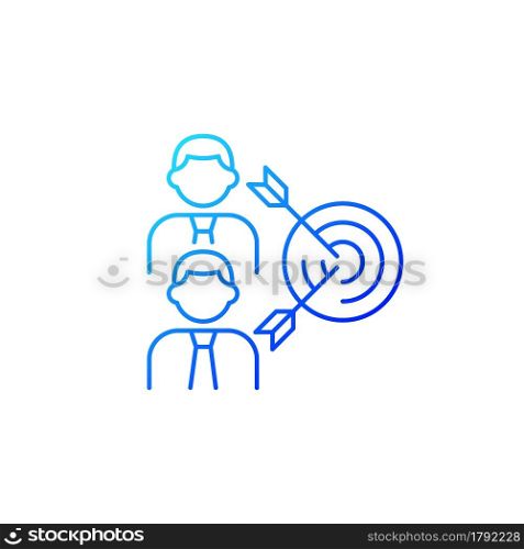 Common goal gradient linear vector icon. Collective purpose. Colleagues aim towards common goal. Two men and arrows. Thin line color symbols. Modern style pictogram. Vector isolated outline drawing. Common goal gradient linear vector icon