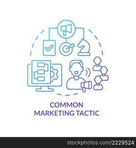 Common marketing tactic blue gradient concept icon. Influencers ads content. Promoting product abstract idea thin line illustration. Isolated outline drawing. Myriad Pro-Bold font used. Common marketing tactic blue gradient concept icon