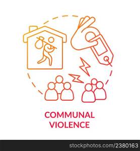 Communal violence red gradient concept icon. Armed hostilities result abstract idea thin line illustration. Hate crime against refugees. Isolated outline drawing. Myriad Pro-Bold font used. Communal violence red gradient concept icon