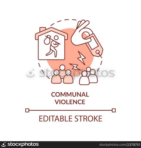 Communal violence terracotta concept icon. Armed hostilities result abstract idea thin line illustration. Hate crime. Isolated outline drawing. Editable stroke. Arial, Myriad Pro-Bold fonts used. Communal violence terracotta concept icon