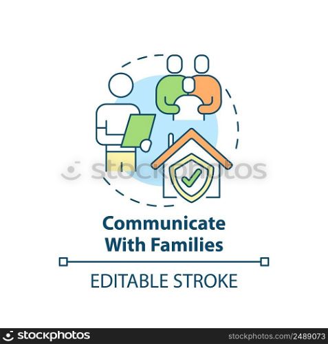 Communicate with families concept icon. Trauma informed teaching. Trend in education abstract idea thin line illustration. Isolated outline drawing. Editable stroke. Arial, Myriad Pro-Bold fonts use. Communicate with families concept icon