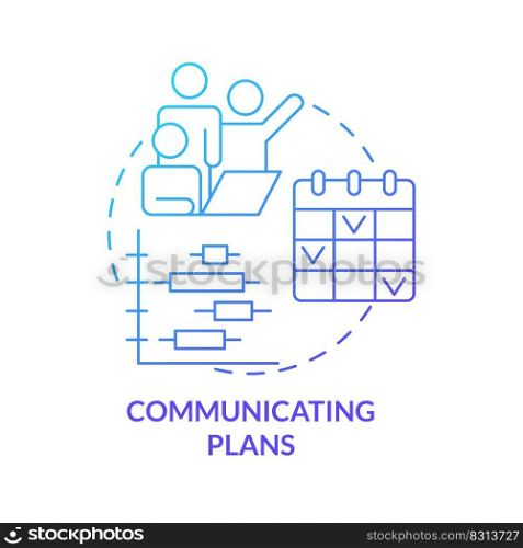 Communicating plans blue gradient concept icon. Developing working strategy. Product management abstract idea thin line illustration. Isolated outline drawing. Myriad Pro-Bold font used. Communicating plans blue gradient concept icon
