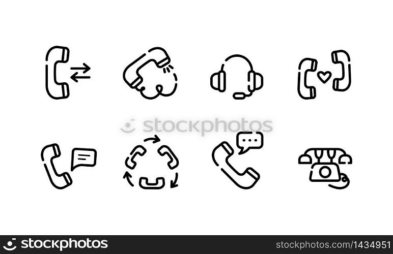 communication and connection outline icons - black line symbols or pictograms for app or web site, chat conversation and mobile phones gadgets concept, isolated icons on white background - vector set. communication ways and gadgets