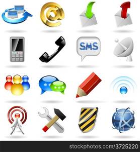 Communication and internet icons set isolated on white background.