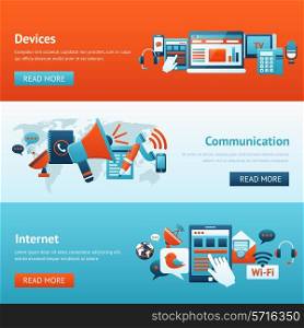 Communication banner set with mobile internet devices isolated vector illustration