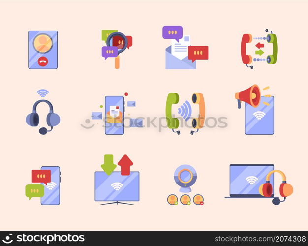 Communication concept icon. Ads pictures for app design online conversation internet dialogue e-banking comerce vector symbols isolated. Illustration internet smartphone, communication chatting mobile. Communication concept icon. Ads pictures for app design online conversation internet dialogue e-banking coerce vector symbols set isolated