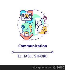 Communication concept icon. Escape room action plan abstract idea thin line illustration. Team relationships. Isolated outline drawing. Editable stroke. Arial, Myriad Pro-Bold fonts used. Communication concept icon