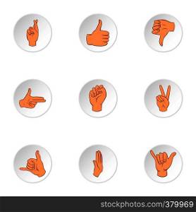 Communication gestures icons set. Cartoon illustration of 9 communication gestures vector icons for web. Communication gestures icons set, cartoon style