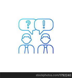 Communication gradient linear vector icon. People talking. Verbal and nonverbal communication. Group discussion. Thin line color symbols. Modern style pictogram. Vector isolated outline drawing. Communication gradient linear vector icon