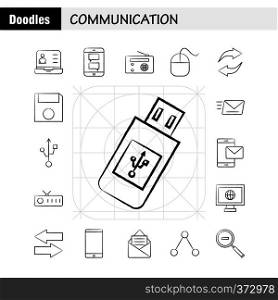 Communication Hand Drawn Icons Set For Infographics, Mobile UX/UI Kit And Print Design. Include: Call, Dial, Phone, Hours, Signals, Tower, Network, Communication, Collection Modern Infographic Logo and Pictogram. - Vector