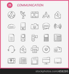 Communication Hand Drawn Icons Set For Infographics, Mobile UX/UI Kit And Print Design. Include: Laptop, Computer, Device, Electronics, Mobile, Chat, Sms, Communication, Collection Modern Infographic Logo and Pictogram. - Vector