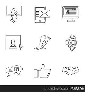 Communication icons set. Outline illustration of 9 communication vector icons for web. Communication icons set, outline style