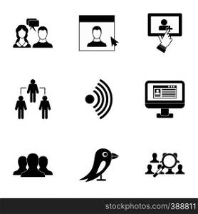 Communication icons set. Simple illustration of 9 communication vector icons for web. Communication icons set, simple style