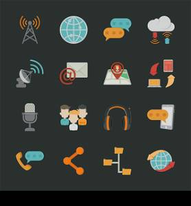 Communication icons with black background , eps10 vector format