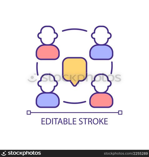 Communication in group RGB color icon. Business messaging in team. Digital chatting technology. Isolated vector illustration. Simple filled line drawing. Editable stroke. Arial font used. Communication in group RGB color icon