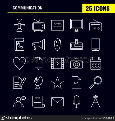Communication Line Icons Set For Infographics, Mobile UX/UI Kit And Print Design. Include: Laptop, Computer, Device, Electronics, Headphone, Media, Music, Sound, Collection Modern Infographic Logo and Pictogram. - Vector