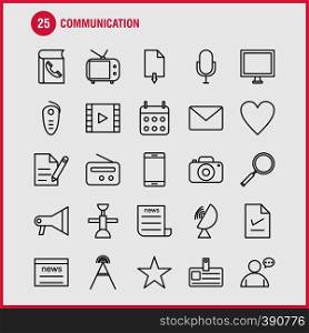 Communication Line Icons Set For Infographics, Mobile UX/UI Kit And Print Design. Include: Laptop, Computer, Device, Electronics, Headphone, Media, Music, Sound, Collection Modern Infographic Logo and Pictogram. - Vector
