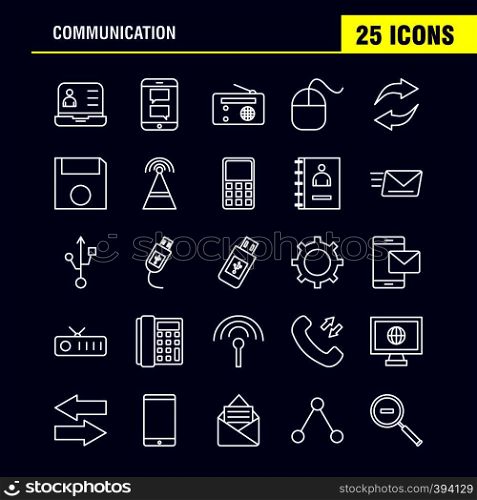 Communication Line Icons Set For Infographics, Mobile UX/UI Kit And Print Design. Include: Call, Dial, Phone, Hours, Signals, Tower, Network, Communication, Collection Modern Infographic Logo and Pictogram. - Vector