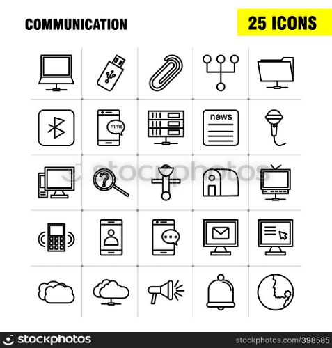 Communication Line Icons Set For Infographics, Mobile UX/UI Kit And Print Design. Include: Signals, Data, Satellite, Booster, Tv, Television, Radio, Media, Collection Modern Infographic Logo and Pictogram. - Vector