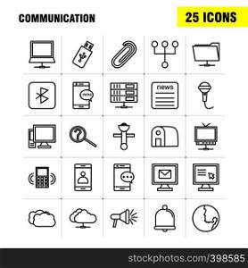 Communication Line Icons Set For Infographics, Mobile UX/UI Kit And Print Design. Include: Signals, Data, Satellite, Booster, Tv, Television, Radio, Media, Collection Modern Infographic Logo and Pictogram. - Vector