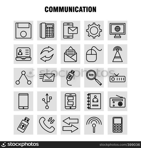 Communication Line Icons Set For Infographics, Mobile UX/UI Kit And Print Design. Include: Call, Dial, Phone, Hours, Signals, Tower, Network, Communication, Collection Modern Infographic Logo and Pictogram. - Vector