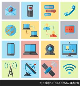 Communication media and internet mobile connections icons flat set isolated vector illustration