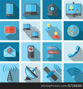 Communication media and social network broadcasting icons flat long shadow set isolated vector illustration.