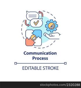 Communication process concept icon. Designers teamwork. Graphic design rules abstract idea thin line illustration. Isolated outline drawing. Editable stroke. Arial, Myriad Pro-Bold fonts used. Communication process concept icon