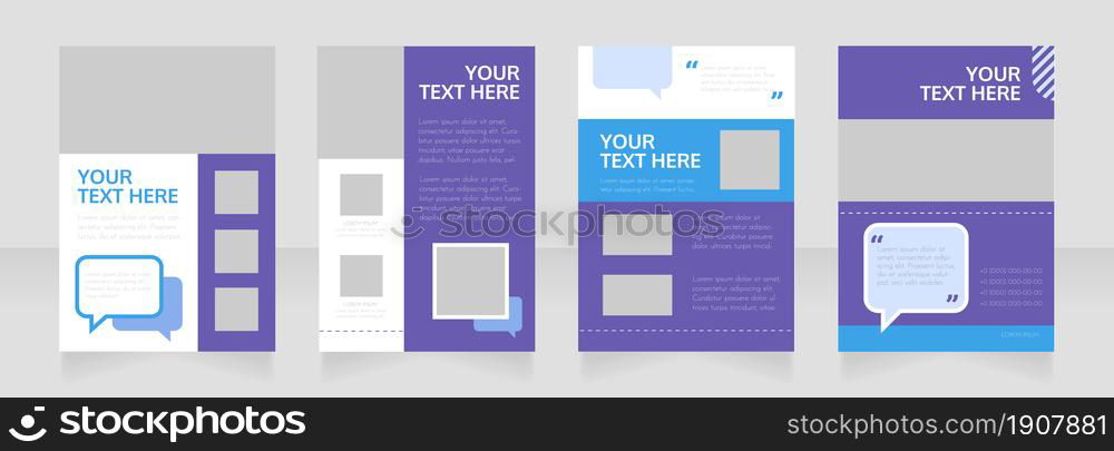 Communication service blank brochure layout design. Project info. Vertical poster template set with empty copy space for text. Premade corporate reports collection. Editable flyer paper pages. Communication service blank brochure layout design