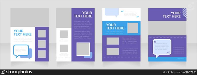 Communication service blank brochure layout design. Project info. Vertical poster template set with empty copy space for text. Premade corporate reports collection. Editable flyer paper pages. Communication service blank brochure layout design