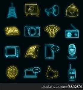 Communication set icons in neon style isolated on a black background. Communication icons set vector neon
