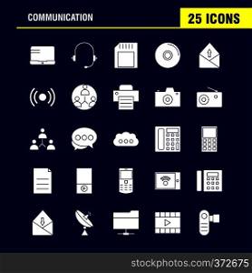 Communication Solid Glyph Icons Set For Infographics, Mobile UX/UI Kit And Print Design. Include  Laptop, Computer, Device, Electronics, Mobile, Chat, Sms, Communication, Collection Modern Infographic Logo and Pictogram. - Vector