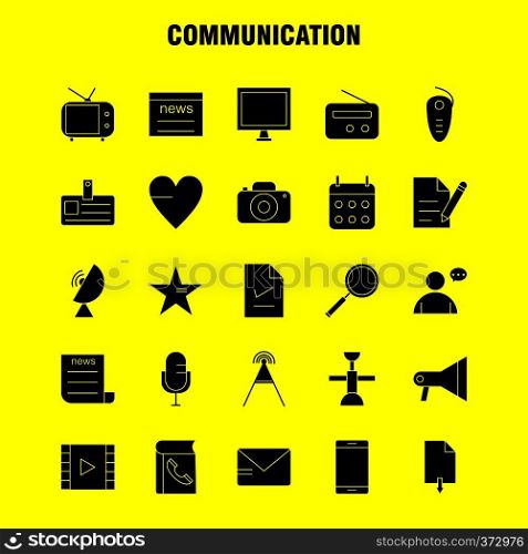 Communication Solid Glyph Icons Set For Infographics, Mobile UX/UI Kit And Print Design. Include: Laptop, Computer, Device, Electronics, Headphone, Media, Music, Sound, Collection Modern Infographic Logo and Pictogram. - Vector