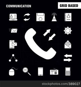 Communication Solid Glyph Icons Set For Infographics, Mobile UX/UI Kit And Print Design. Include: Call, Dial, Phone, Hours, Signals, Tower, Network, Communication, Collection Modern Infographic Logo and Pictogram. - Vector