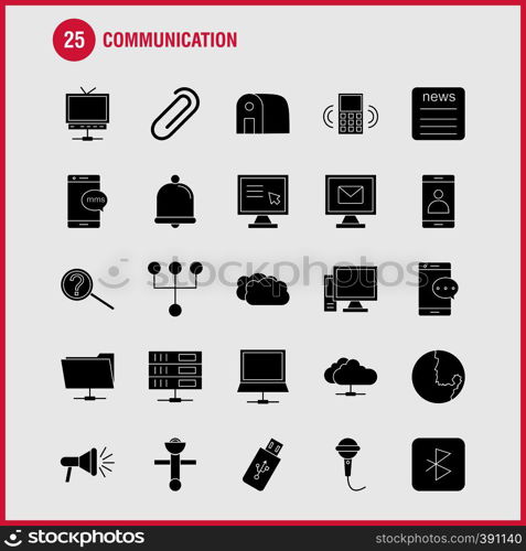 Communication Solid Glyph Icons Set For Infographics, Mobile UX/UI Kit And Print Design. Include: Signals, Data, Satellite, Booster, Tv, Television, Radio, Media, Collection Modern Infographic Logo and Pictogram. - Vector