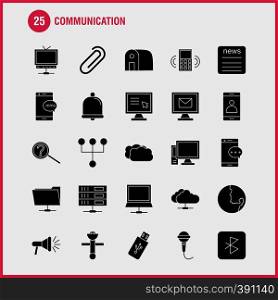 Communication Solid Glyph Icons Set For Infographics, Mobile UX/UI Kit And Print Design. Include: Signals, Data, Satellite, Booster, Tv, Television, Radio, Media, Collection Modern Infographic Logo and Pictogram. - Vector
