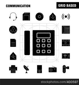 Communication Solid Glyph Icons Set For Infographics, Mobile UX/UI Kit And Print Design. Include: Laptop, Computer, Device, Electronics, Mobile, Chat, Sms, Communication, Collection Modern Infographic Logo and Pictogram. - Vector
