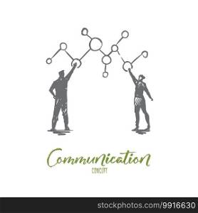 Communication, talk, people, discussion, conversation concept. Hand drawn persons communicate to each other concept sketch. Isolated vector illustration.. Communication, talk, people, discussion, conversation concept. Hand drawn isolated vector.