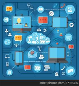 Communication technologies concept with mobile connection social network and broadcasting elements vector illustration