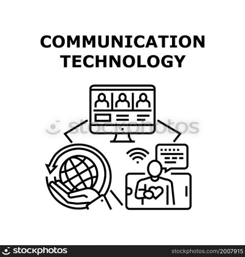 Communication technology network. internet tech. graphic space. web data. digital earth communication technology vector concept black illustration. Communication technology icon vector illustration