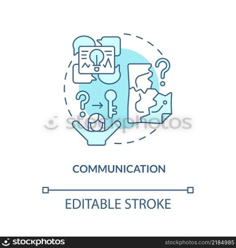 Communication turquoise concept icon. Escape room action plan abstract idea thin line illustration. Social ability. Isolated outline drawing. Editable stroke. Arial, Myriad Pro-Bold fonts used. Communication turquoise concept icon