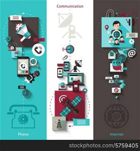 Communication vertical banner set with phone and internet elements isolated vector illustration. Communication Banner Set