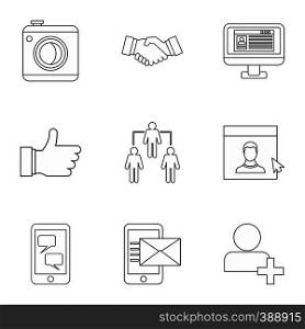 Communication via internet icons set. Outline illustration of 9 communication via internet vector icons for web. Communication via internet icons set